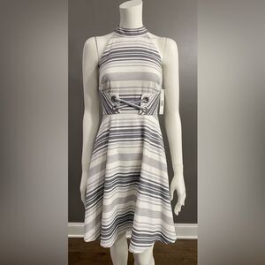 NWT Antonio Melani  striped halter dress w/sewn-on front belt sleeveless Size 0